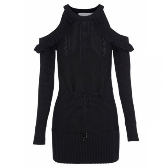 SALE! NWOT ALICE MCCALL Sweater Dress Cold Shoulders Ruffles Sz4US - Picture 2 of 7